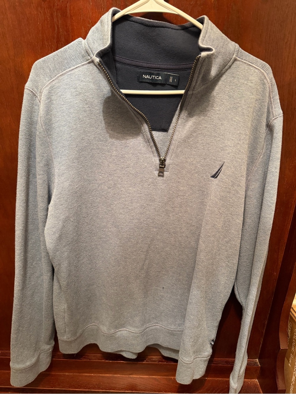 Nautica Men's Light Gray Half-Zip Pullover with Navy Logo